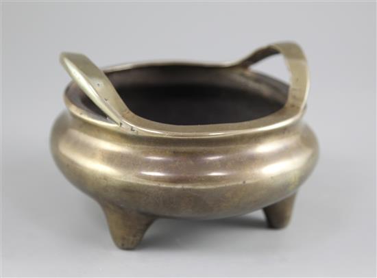 A Chinese bronze tripod censer, ding, Xuande mark, probably 19th century, diameter 16.5cm